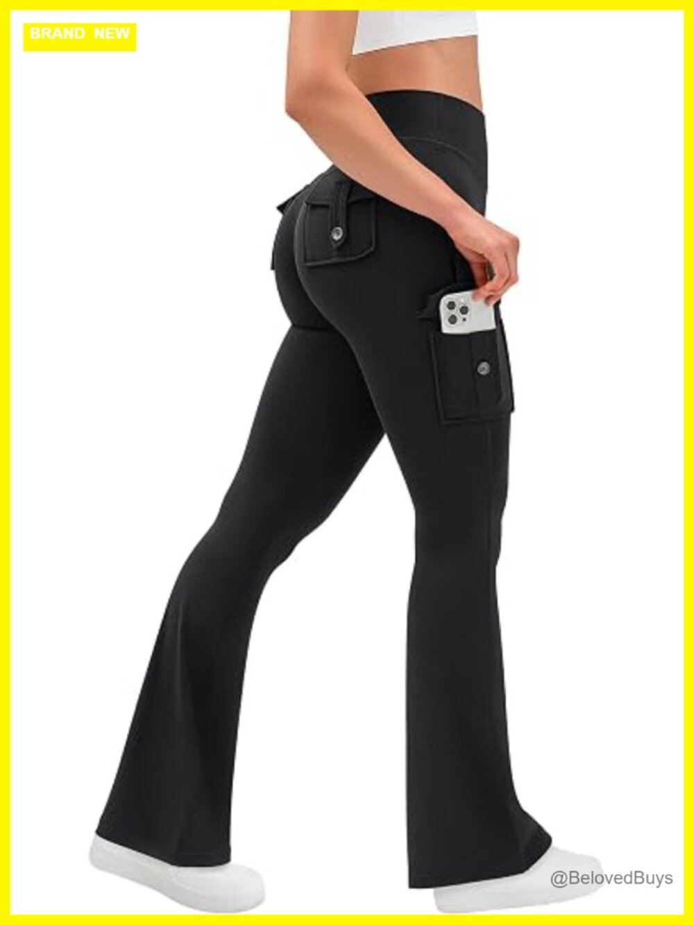 High Waist Tummy Control Flare Leggings with Cargo Pockets Scrunch Butt Lifting